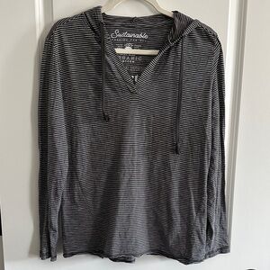 Pact Black and White Striped Hoodie